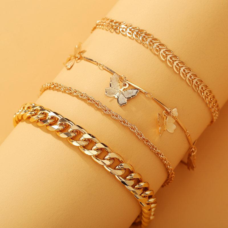 4 Piece Chain and Butterfly Bracelet Set 18K Gold Plated Bracelet