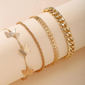 4 Piece Chain and Butterfly Bracelet Set 18K Gold Plated Bracelet