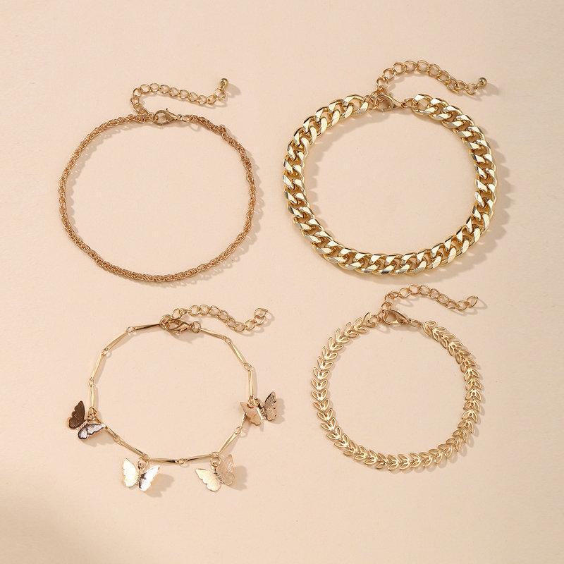 4 Piece Chain and Butterfly Bracelet Set 18K Gold Plated Bracelet