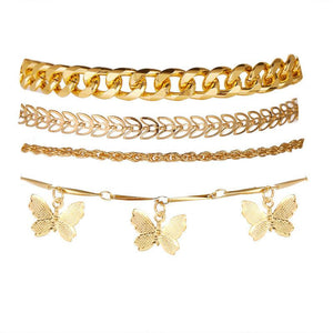 4 Piece Chain and Butterfly Bracelet Set 18K Gold Plated Bracelet