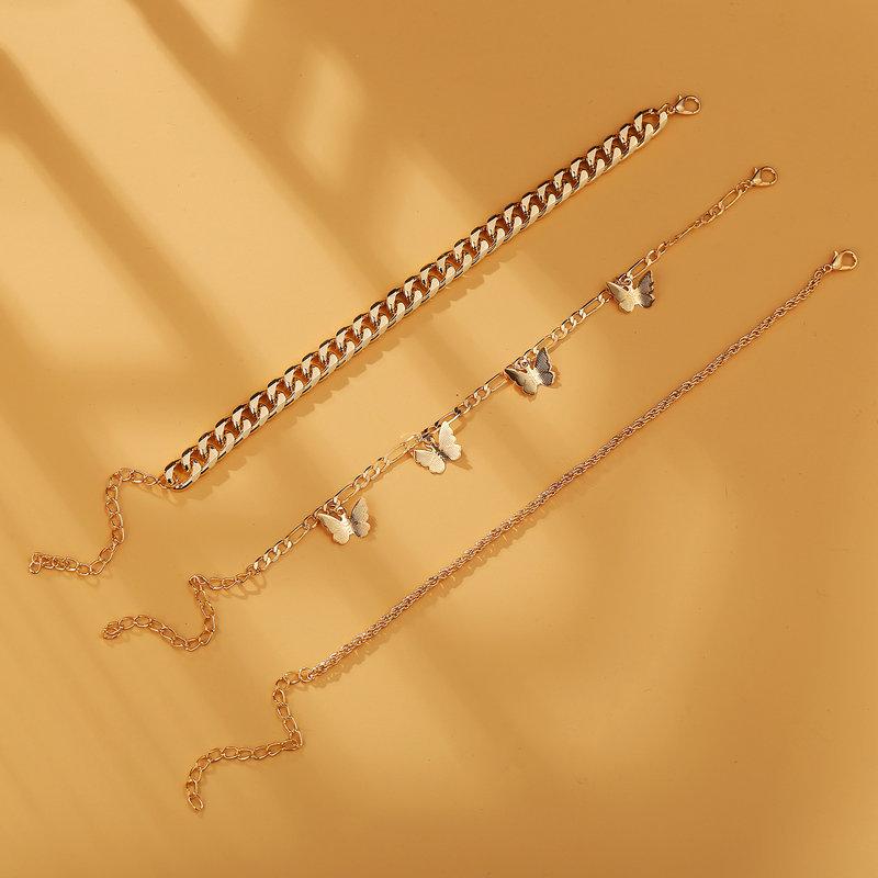 3 Piece Chain and Butterfly Bracelet Set 18K Gold Plated Bracelet