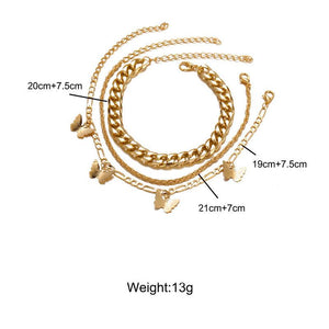 3 Piece Chain and Butterfly Bracelet Set 18K Gold Plated Bracelet