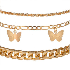 3 Piece Chain and Butterfly Bracelet Set 18K Gold Plated Bracelet