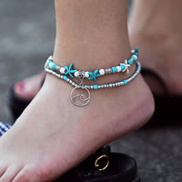 Tuquoise Turtle Bohemian 18K White Gold Plated Ankle