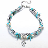 Tuquoise Turtle Bohemian 18K White Gold Plated Ankle