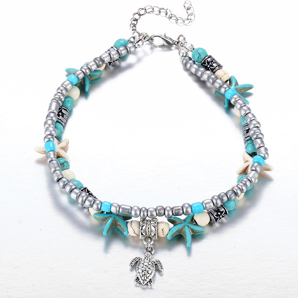 Tuquoise Turtle Bohemian 18K White Gold Plated Ankle