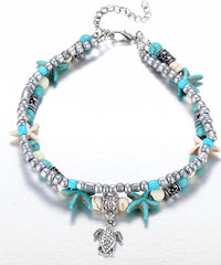 Tuquoise Turtle Bohemian 18K White Gold Plated Ankle