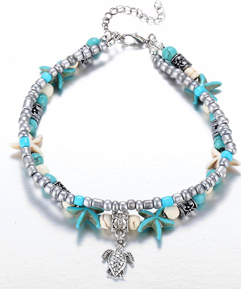 Tuquoise Turtle Bohemian 18K White Gold Plated Ankle