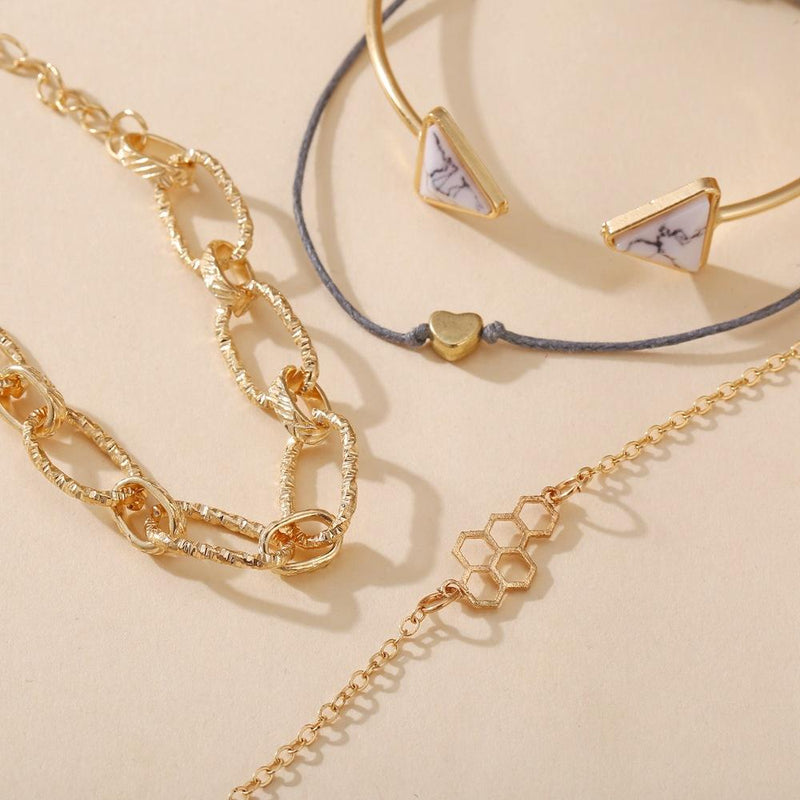 4 Piece Chain Bracelet Set 18K Gold Plated Bracelet