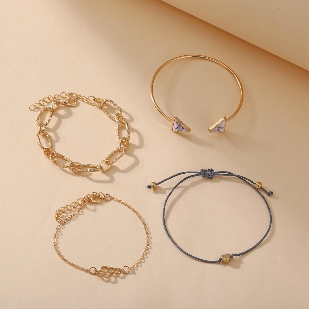 4 Piece Chain Bracelet Set 18K Gold Plated Bracelet