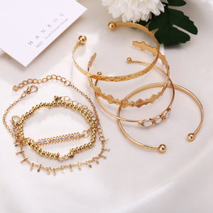 7 Piece Geometric Bangle Set With Austrian Crystals 18K Gold Plated Bracelet