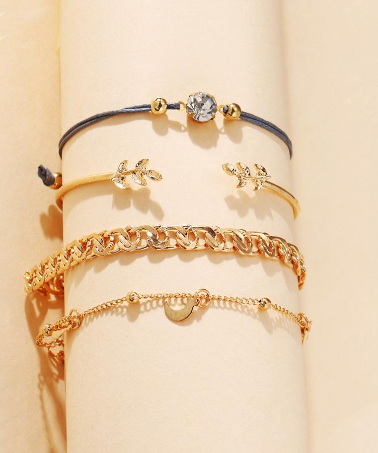 4 Piece Roman Bracelet Set With  Crystals 18K Gold Plated Bracelet