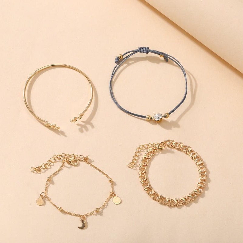 4 Piece Roman Bracelet Set With Crystals 18K Gold Plated Bracelet