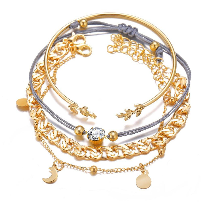 4 Piece Roman Bracelet Set With Crystals 18K Gold Plated Bracelet
