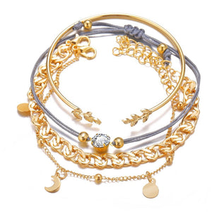 4 Piece Roman Bracelet Set With  Crystals 18K Gold Plated Bracelet