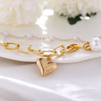 2 Piece Heart and Pearl Bracelet Set 18K Gold Plated Bracelet