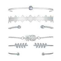 6 Piece Geometric Bangle Set With Austrian  Crystals 18K White Gold Plated Bracelet