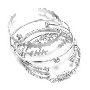 6 Piece Geometric Bangle Set With Austrian Crystals 18K White Gold Plated Bracelet