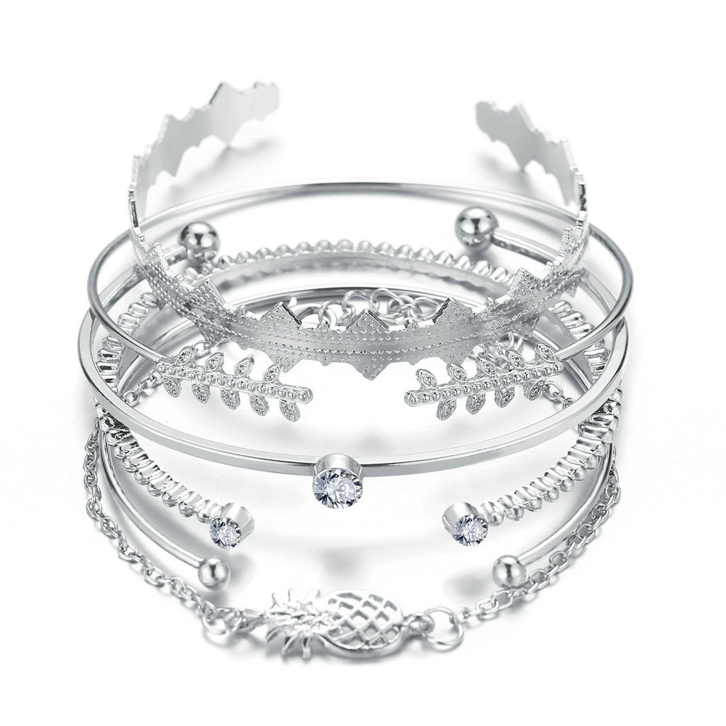 6 Piece Geometric Bangle Set With Austrian Crystals 18K White Gold Plated Bracelet