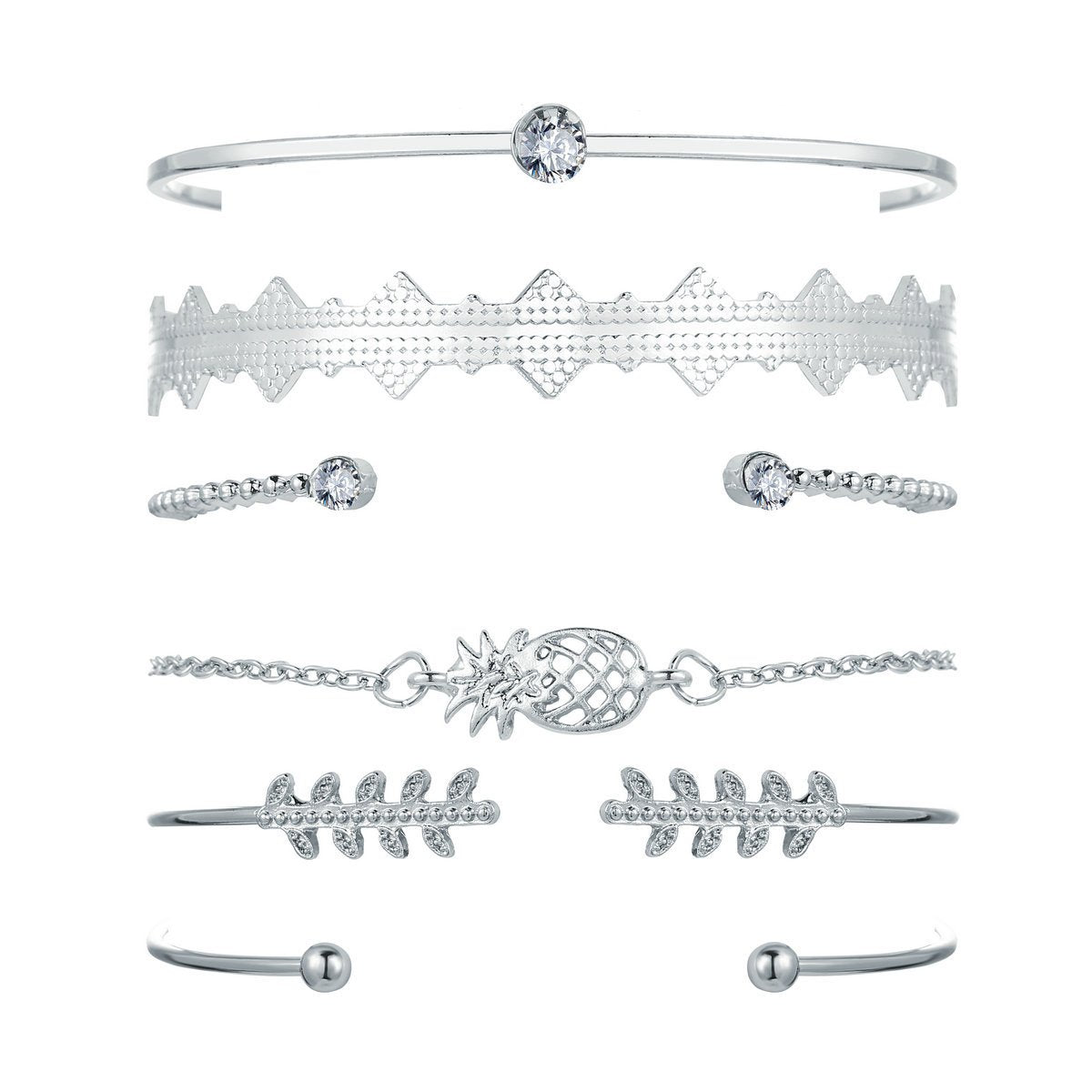 6 Piece Geometric Bangle Set With Austrian  Crystals 18K White Gold Plated Bracelet