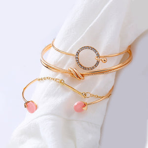 4 Piece Pink Bracelet Set With  Crystals 18K Gold Plated Bracelet