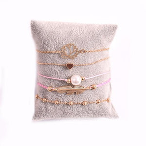5 Piece Pink Pearl Bracelet Set 18K Gold Plated Bracelet