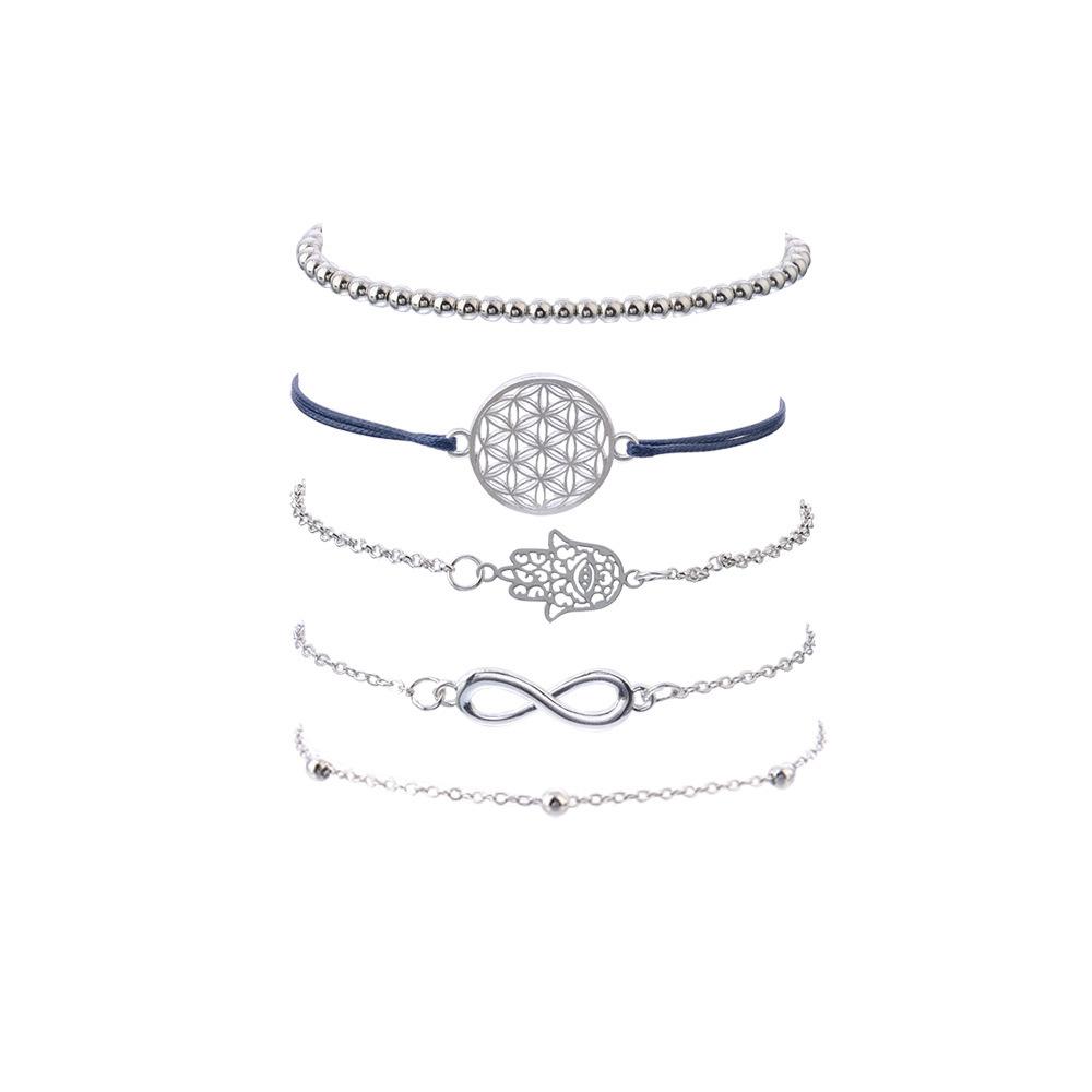 5 Piece Hamsa Infinity Bracelet Set 18K White Gold Plated Bracelet