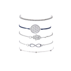 5 Piece Hamsa Infinity Bracelet Set 18K White Gold Plated Bracelet