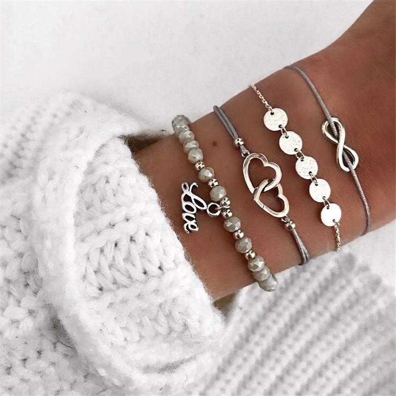 4 Piece Infinity Love Bracelet Set 18K White Gold Plated Bracelet