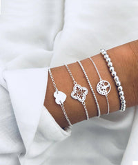 5 Piece Blue Bohemian Tree of Life Bracelet Set 18K White Gold Plated Bracelet