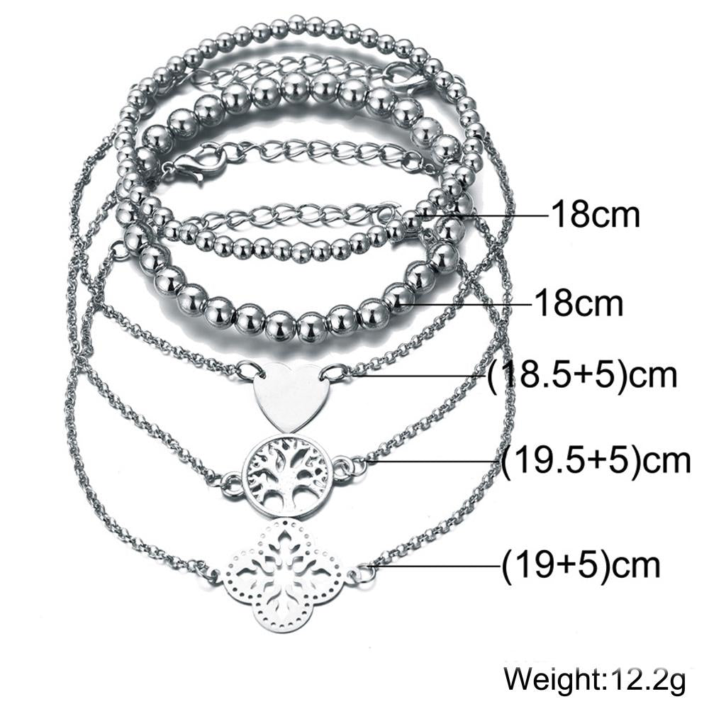 5 Piece Blue Bohemian Tree of Life Bracelet Set 18K White Gold Plated Bracelet