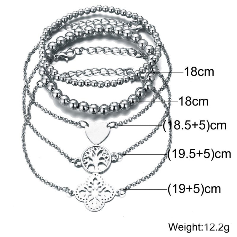 5 Piece Blue Bohemian Tree of Life Bracelet Set 18K White Gold Plated Bracelet