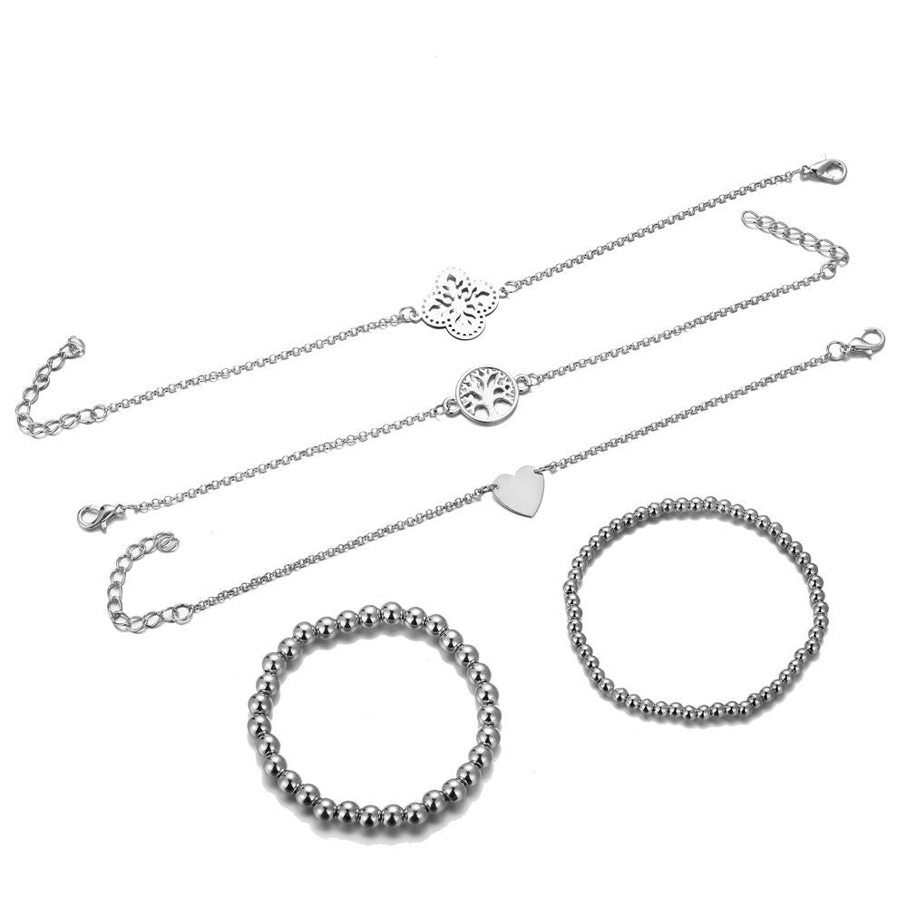 5 Piece Blue Bohemian Tree of Life Bracelet Set 18K White Gold Plated Bracelet