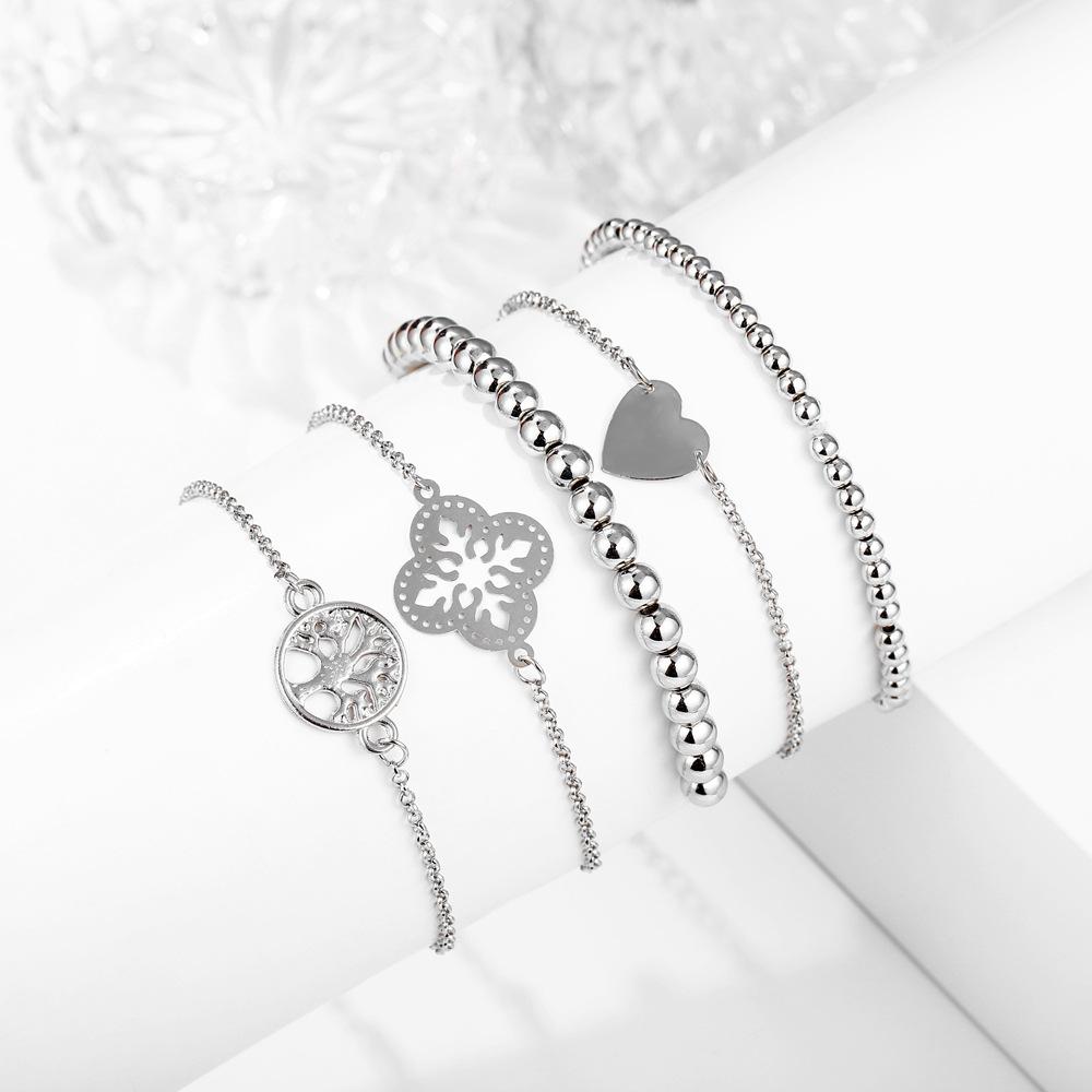 5 Piece Blue Bohemian Tree of Life Bracelet Set 18K White Gold Plated Bracelet