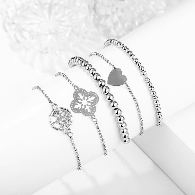 5 Piece Blue Bohemian Tree of Life Bracelet Set 18K White Gold Plated Bracelet