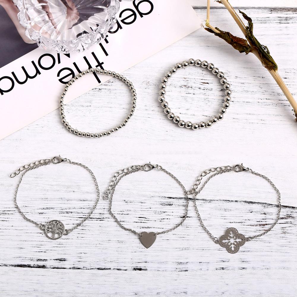 5 Piece Blue Bohemian Tree of Life Bracelet Set 18K White Gold Plated Bracelet