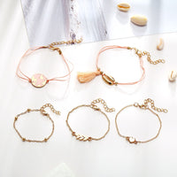 5 Piece Pink Global Tassell Bracelet Set 18K Rose Gold Plated Bracelet