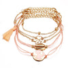 5 Piece Pink Global Tassell Bracelet Set 18K Rose Gold Plated Bracelet