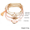 5 Piece Pink Global Tassell Bracelet Set 18K Rose Gold Plated Bracelet