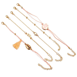 5 Piece Pink Global Tassell Bracelet Set 18K Rose Gold Plated Bracelet