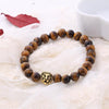 Brown Natural Stone Lion Head Stretch 18K Gold Plated Bracelet