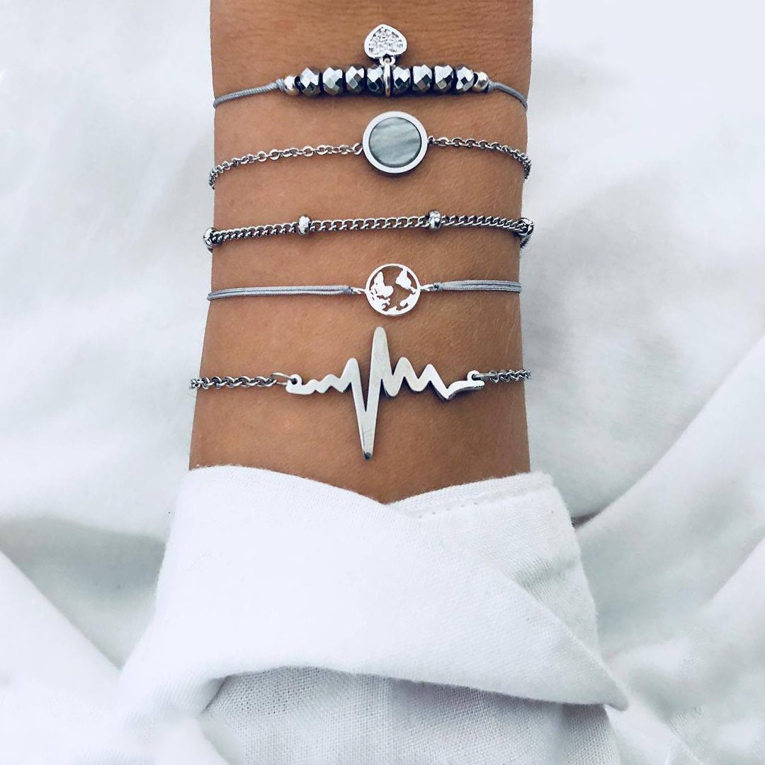 Bracelet made from steel of silver colour, shiny balls, heart, heartbeat,  smiley | Jewellery Eshop EU