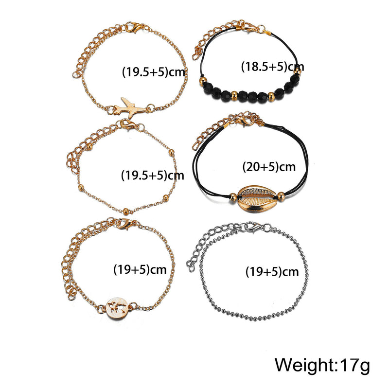 6 Piece Around the World Bracelet Set 18K Gold Plated Bracelet