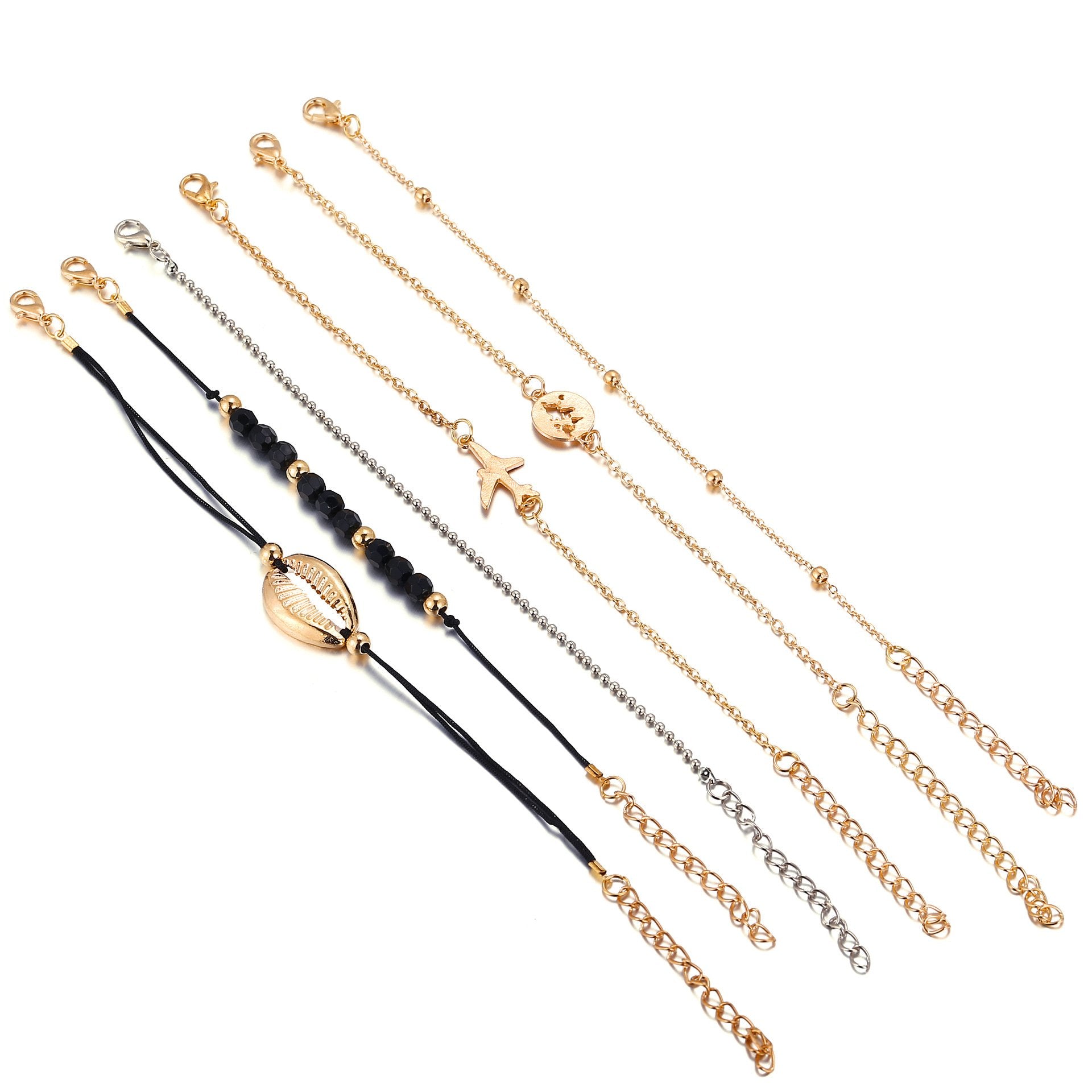 6 Piece Around the World Bracelet Set 18K Gold Plated Bracelet