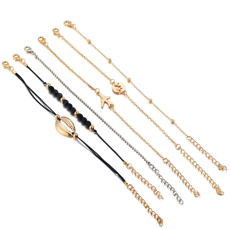 6 Piece Around the World Bracelet Set 18K Gold Plated Bracelet