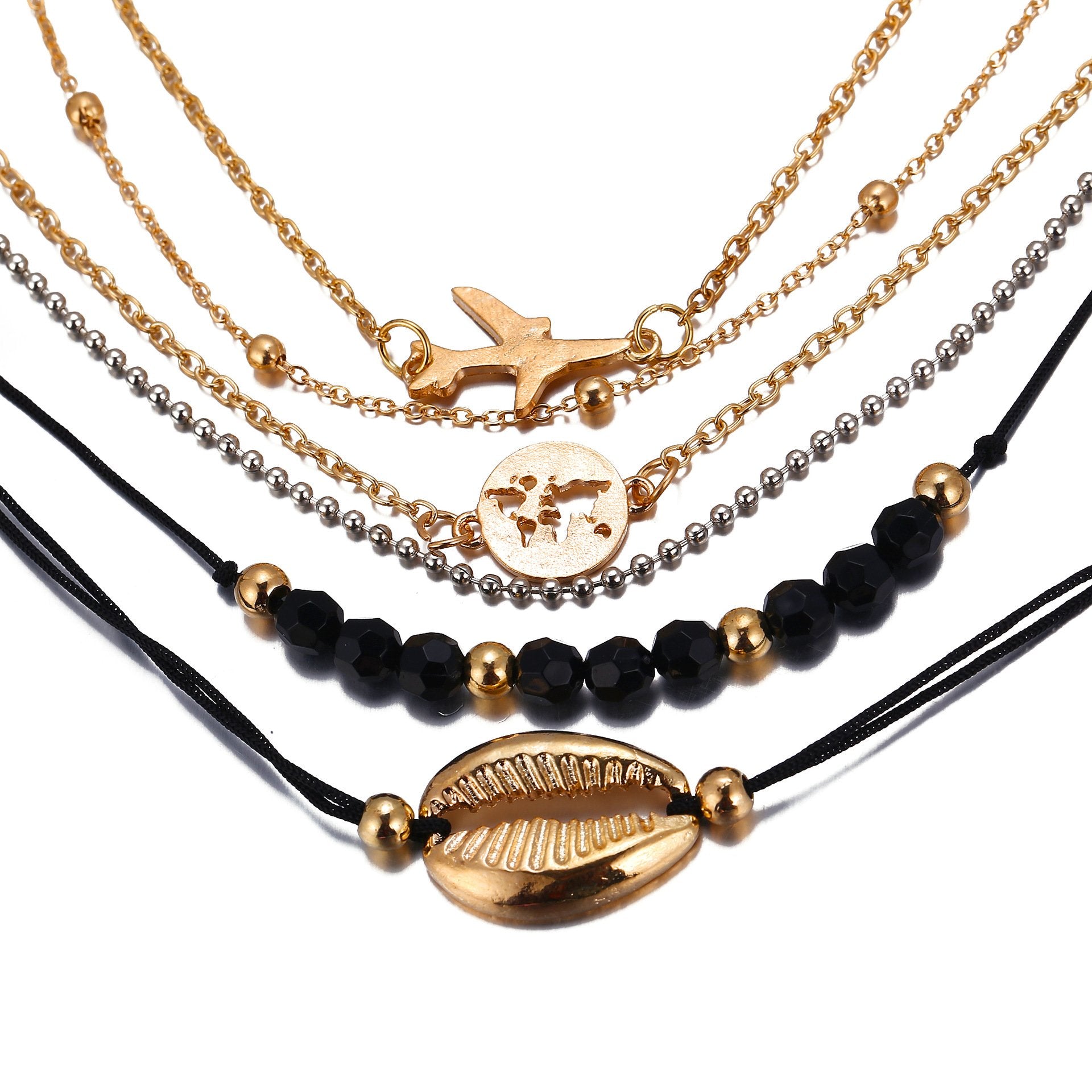 6 Piece Around the World Bracelet Set 18K Gold Plated Bracelet