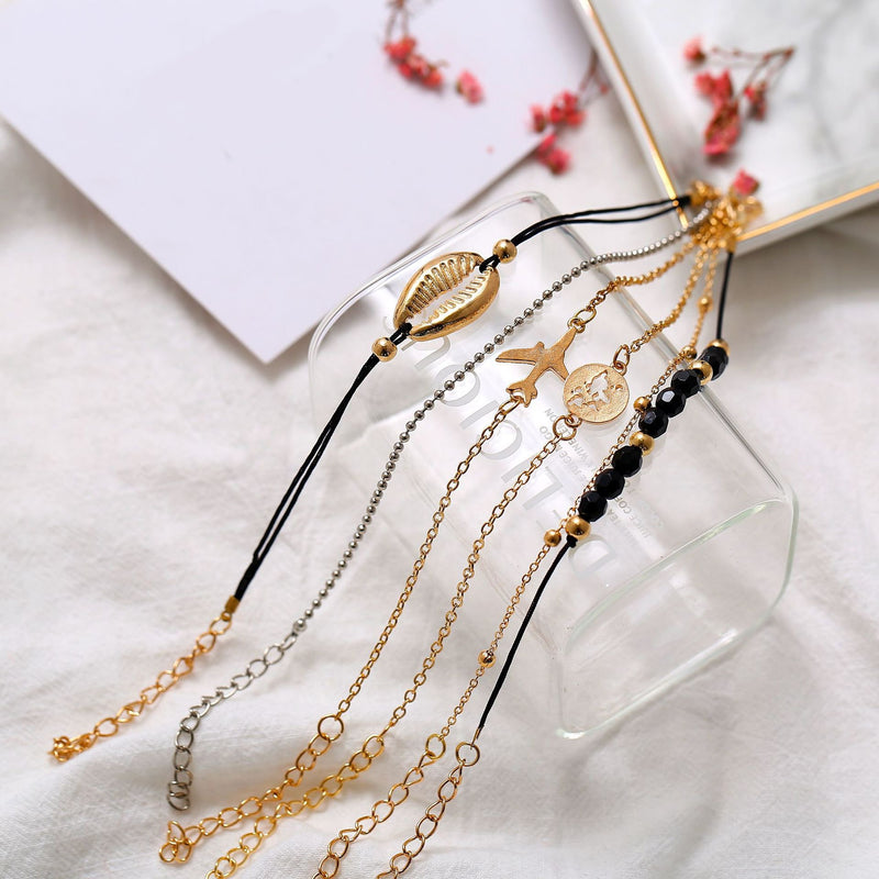 6 Piece Around the World Bracelet Set 18K Gold Plated Bracelet