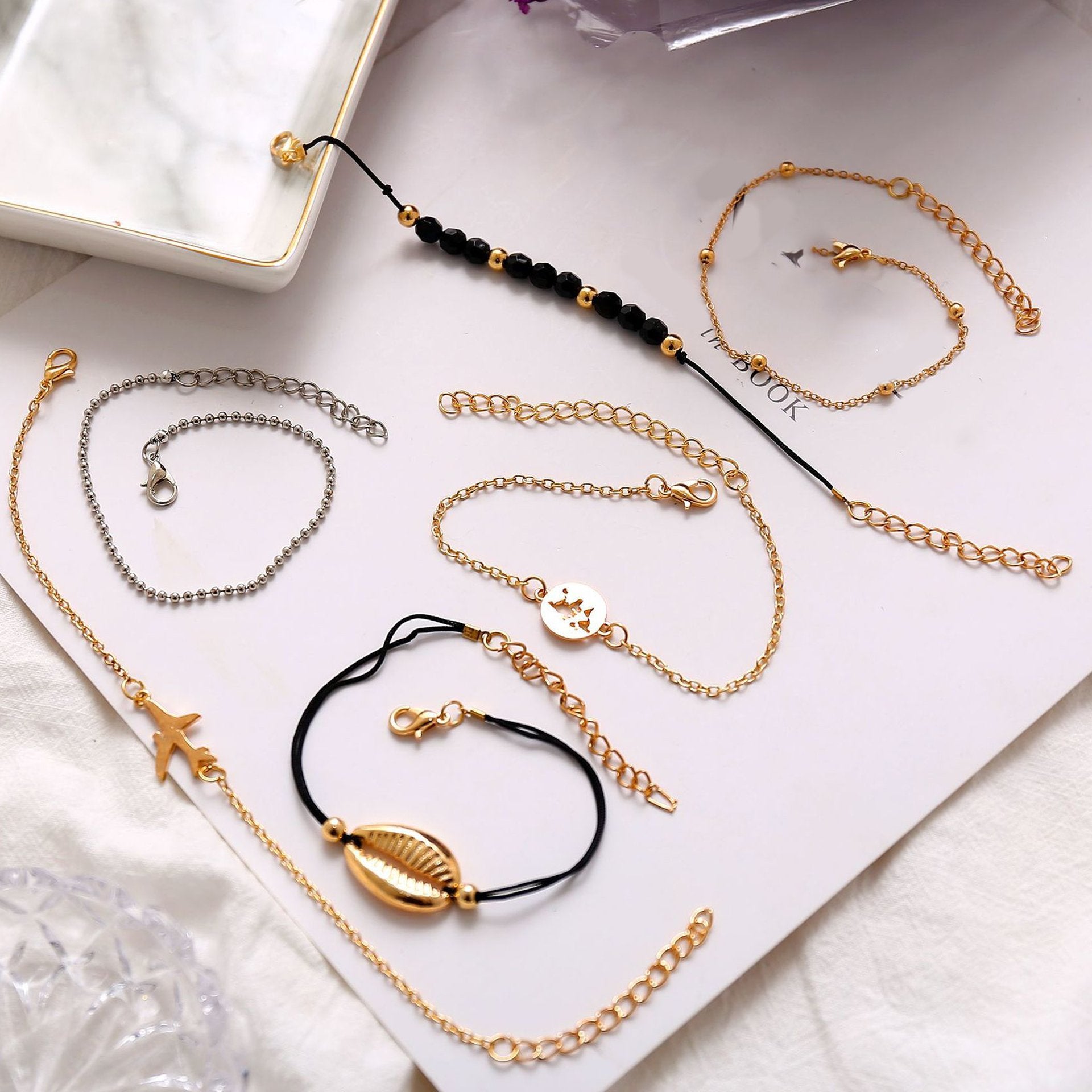 6 Piece Around the World Bracelet Set 18K Gold Plated Bracelet
