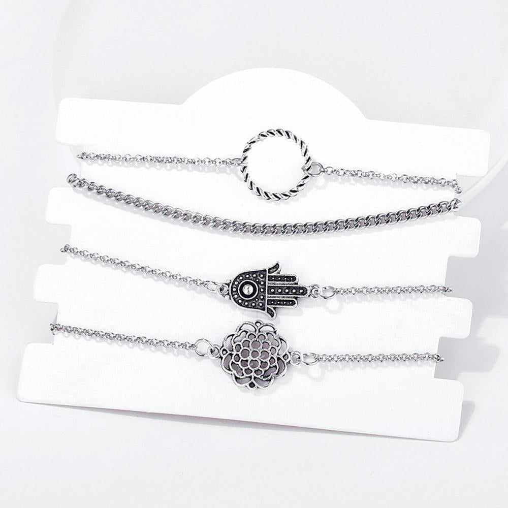 4 Piece Hamsa Set 18K White Gold Plated Bracelet in 18K White Gold Plated