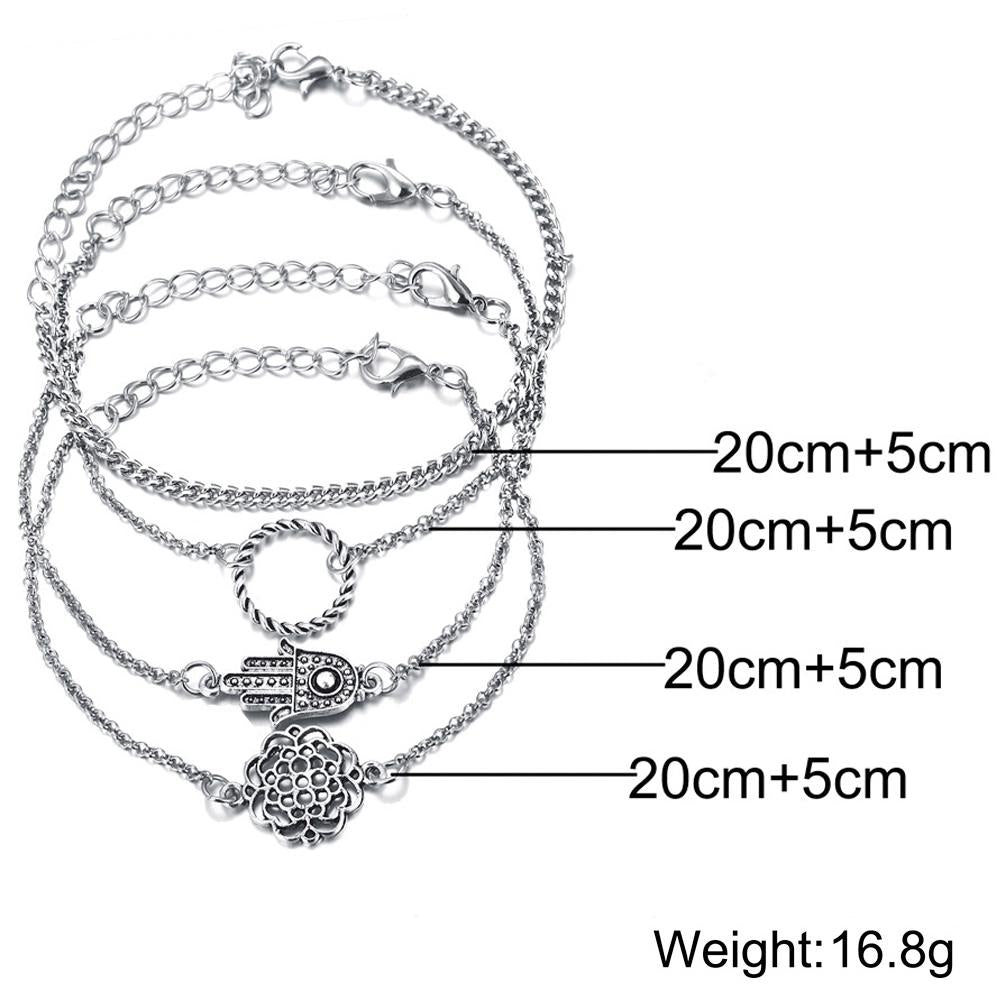 4 Piece Hamsa Set 18K White Gold Plated Bracelet in 18K White Gold Plated